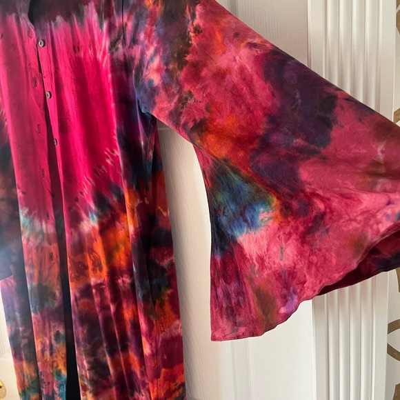 EPIC BOHO ANGEL SLEEVE COTTON JERSEY MODERN TIEDYE DRESS/kimono HOOD!!! - Picture 5 of 11